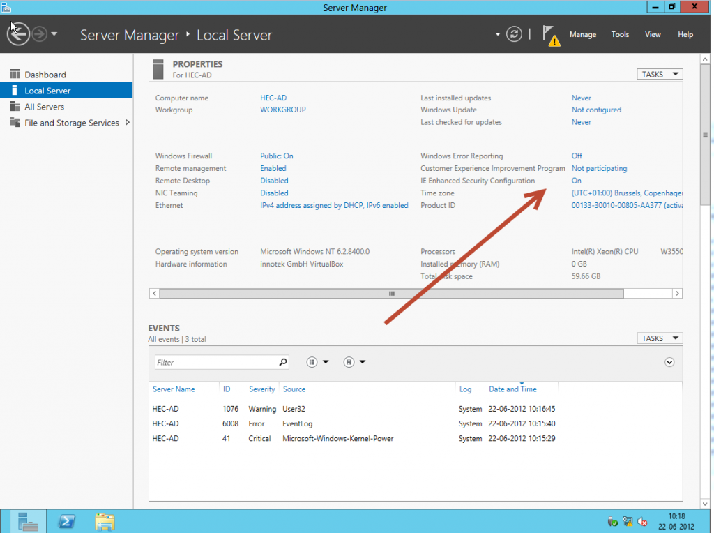 Disable IE enhanced security on Windows Server 2012
